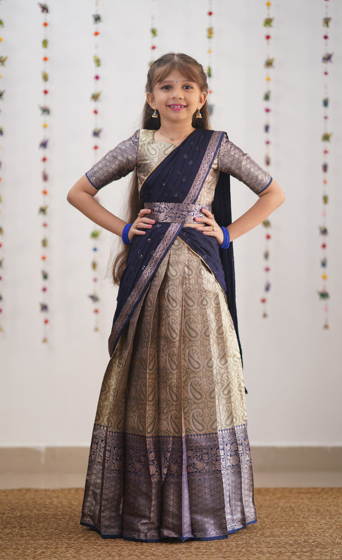 Kumaari- Navy Blue Organza Halfsaree