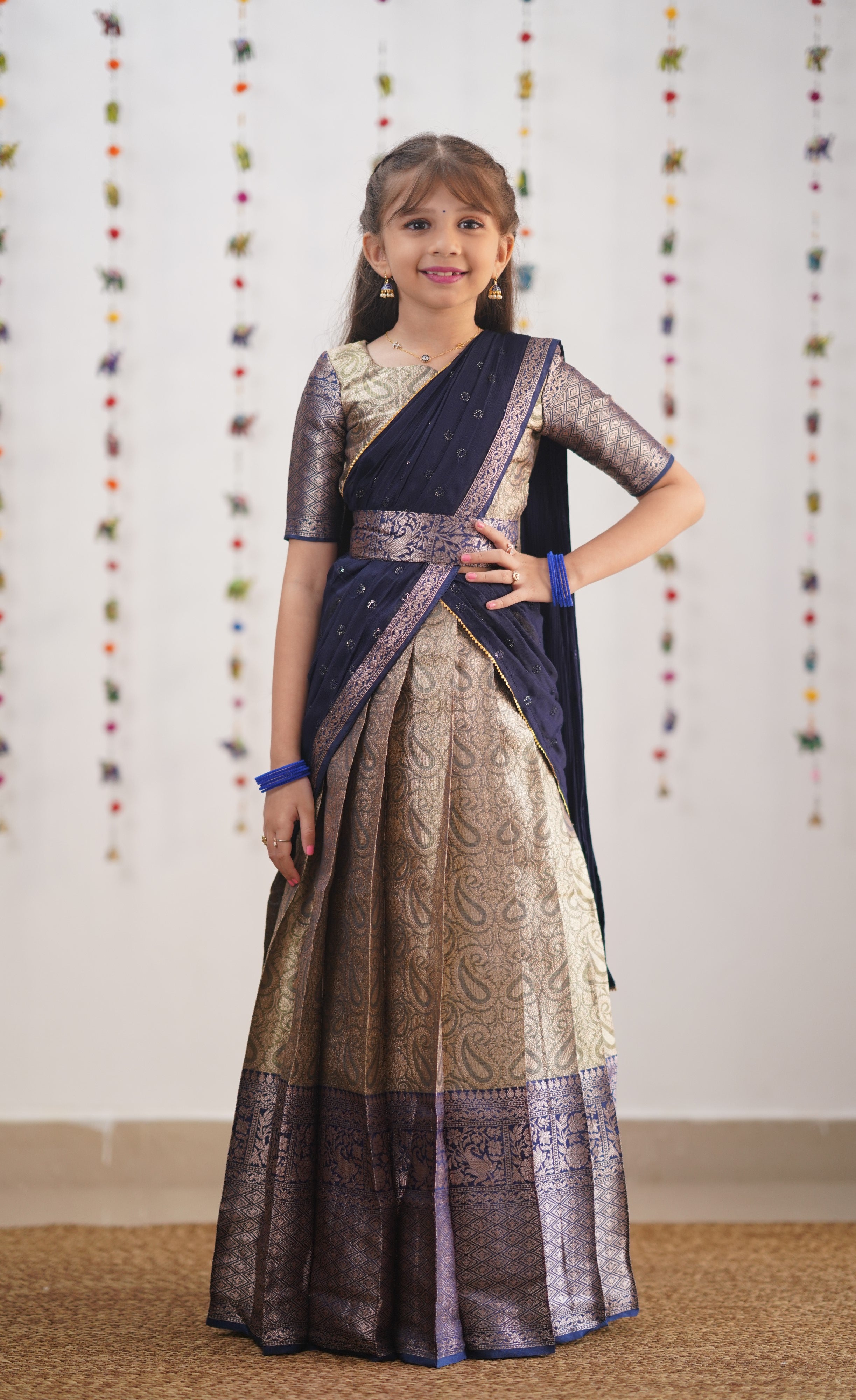 Buy Fabcartz Self Design Semi Stitched Lichi Silk Half Saree With Dupatta  (Navy Blue) Online at Best Prices in India - JioMart.