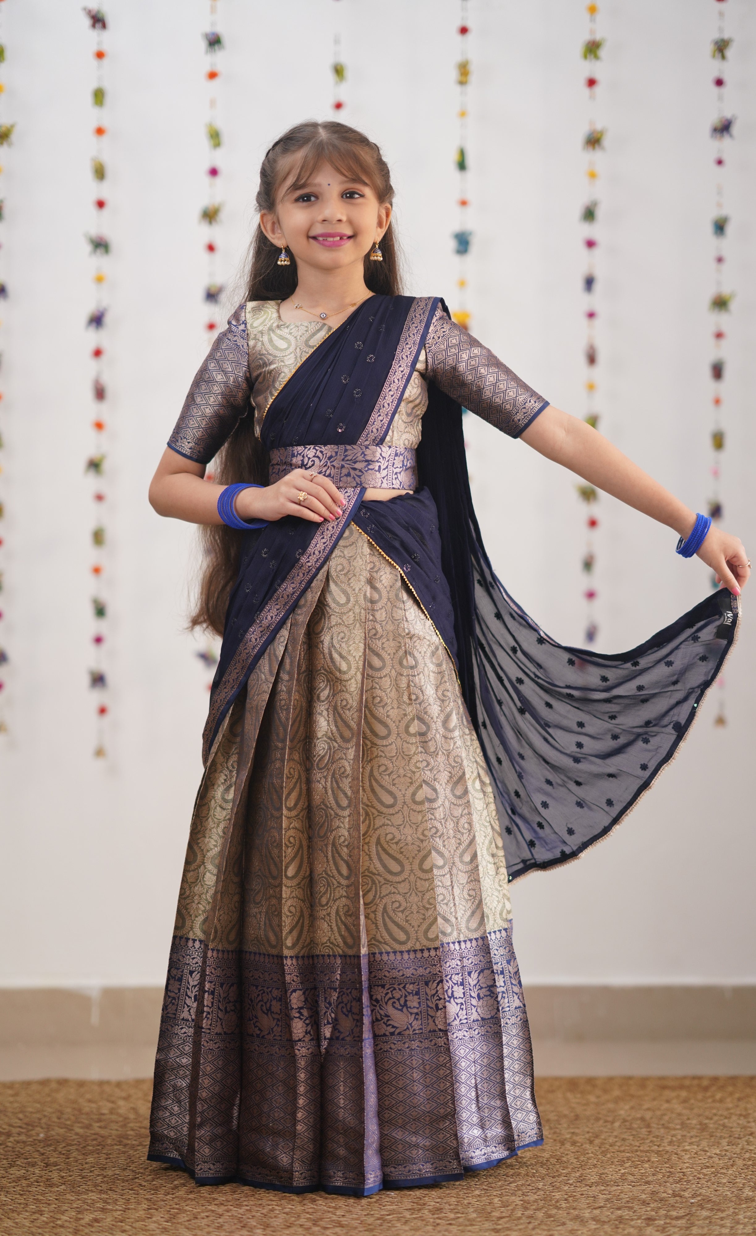 Kumaari- Navy Blue Organza Halfsaree