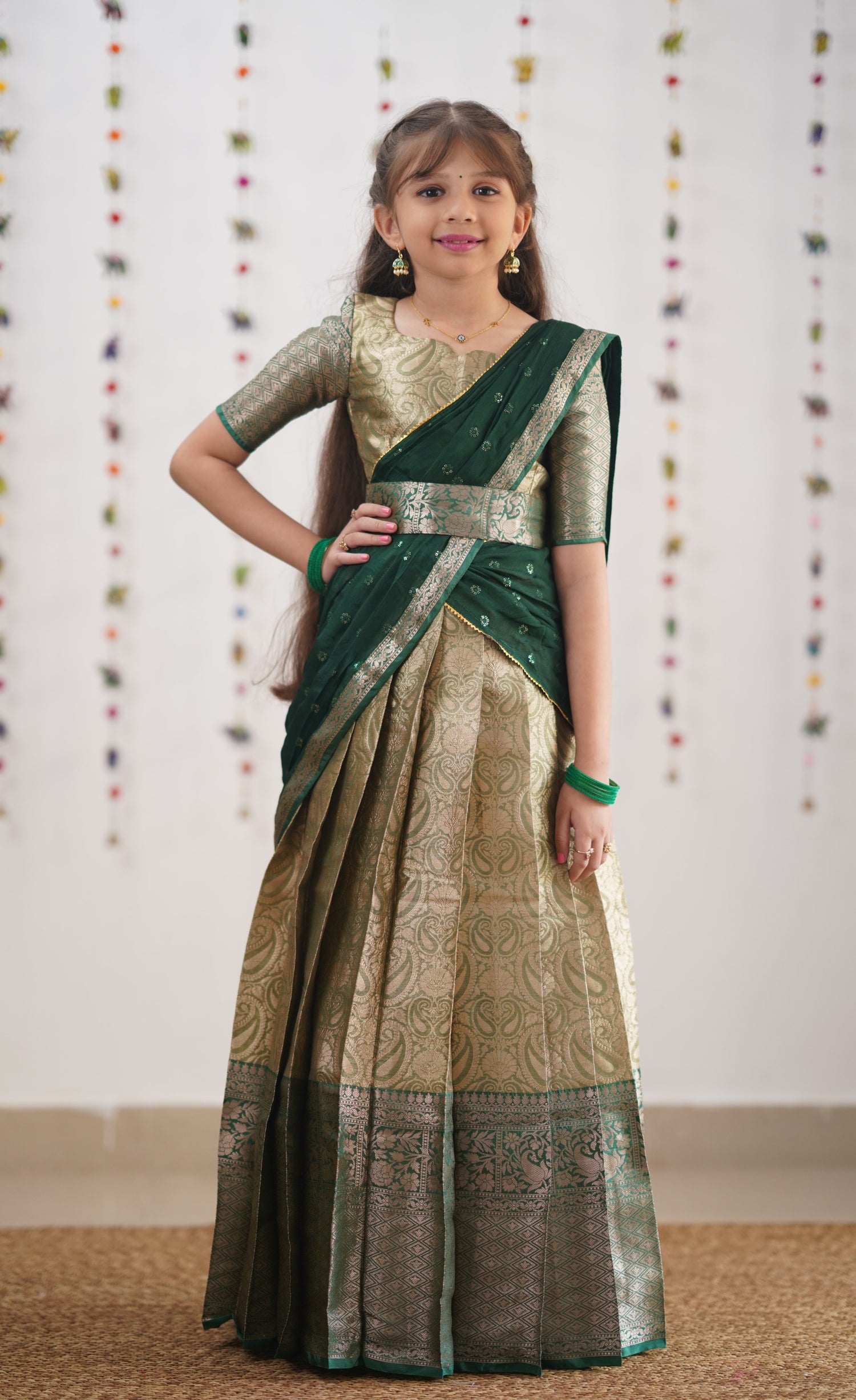 Kumaari- Bottle Green Organza Halfsaree