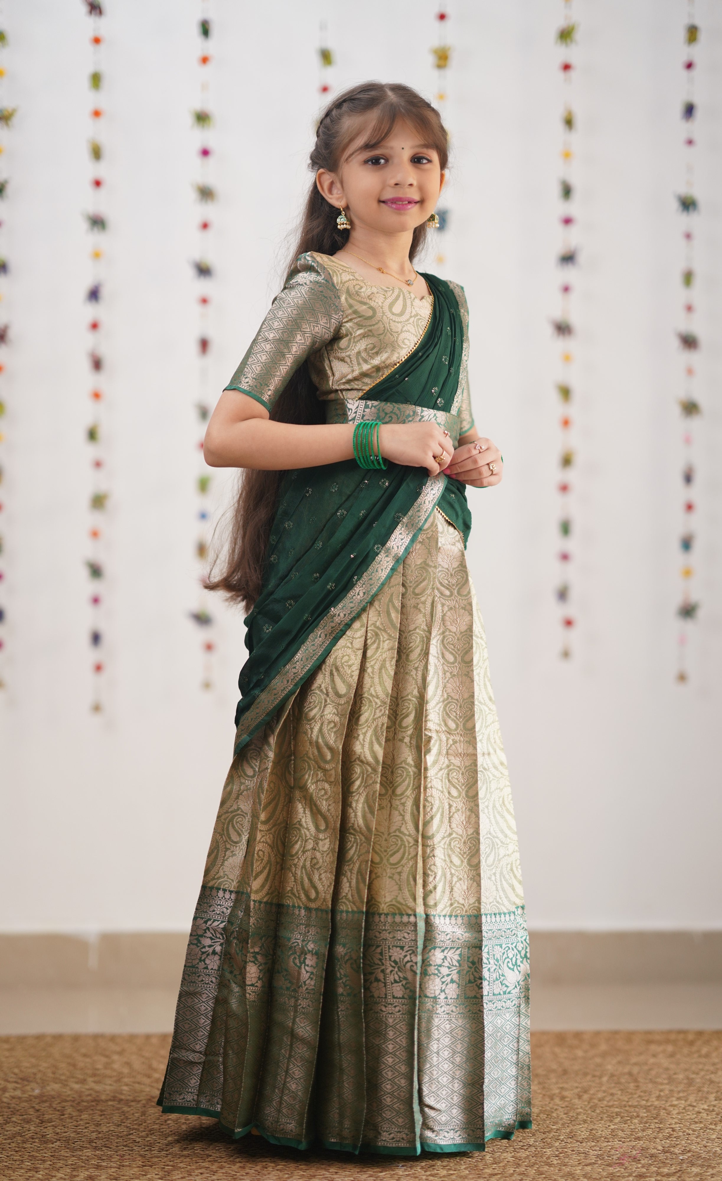 Kumaari- Bottle Green Organza Halfsaree