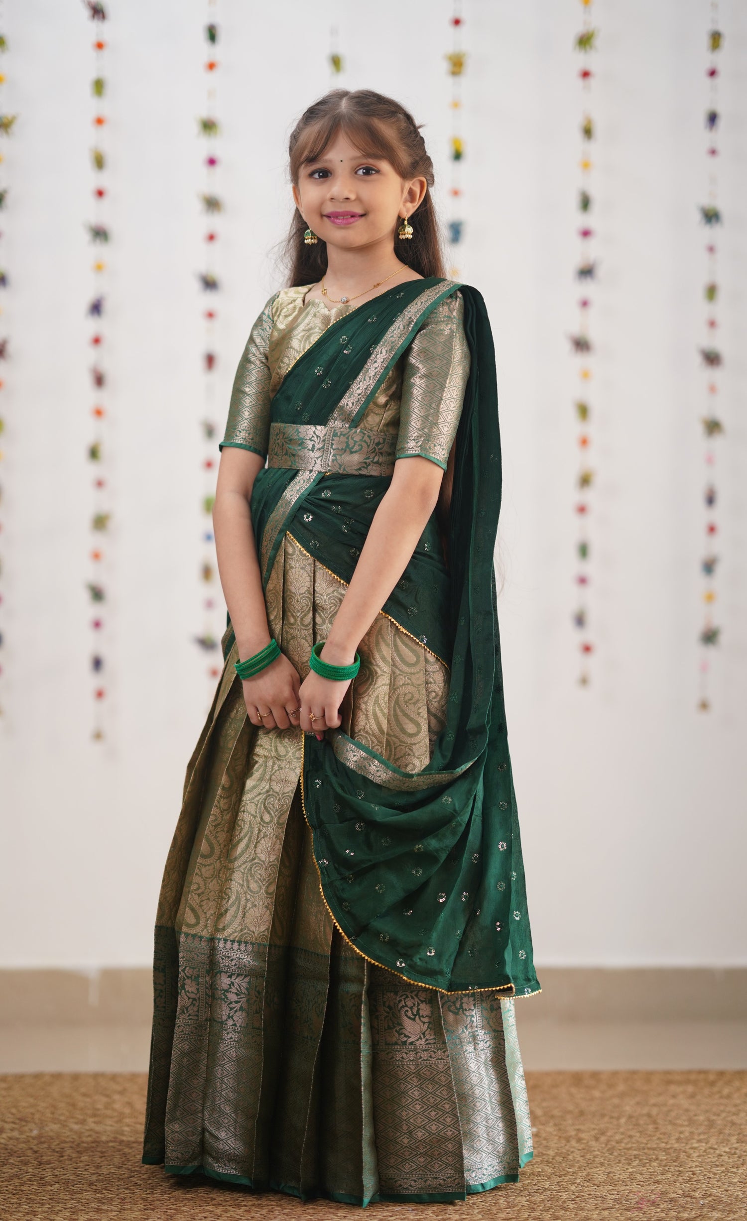 Kumaari- Bottle Green Organza Halfsaree