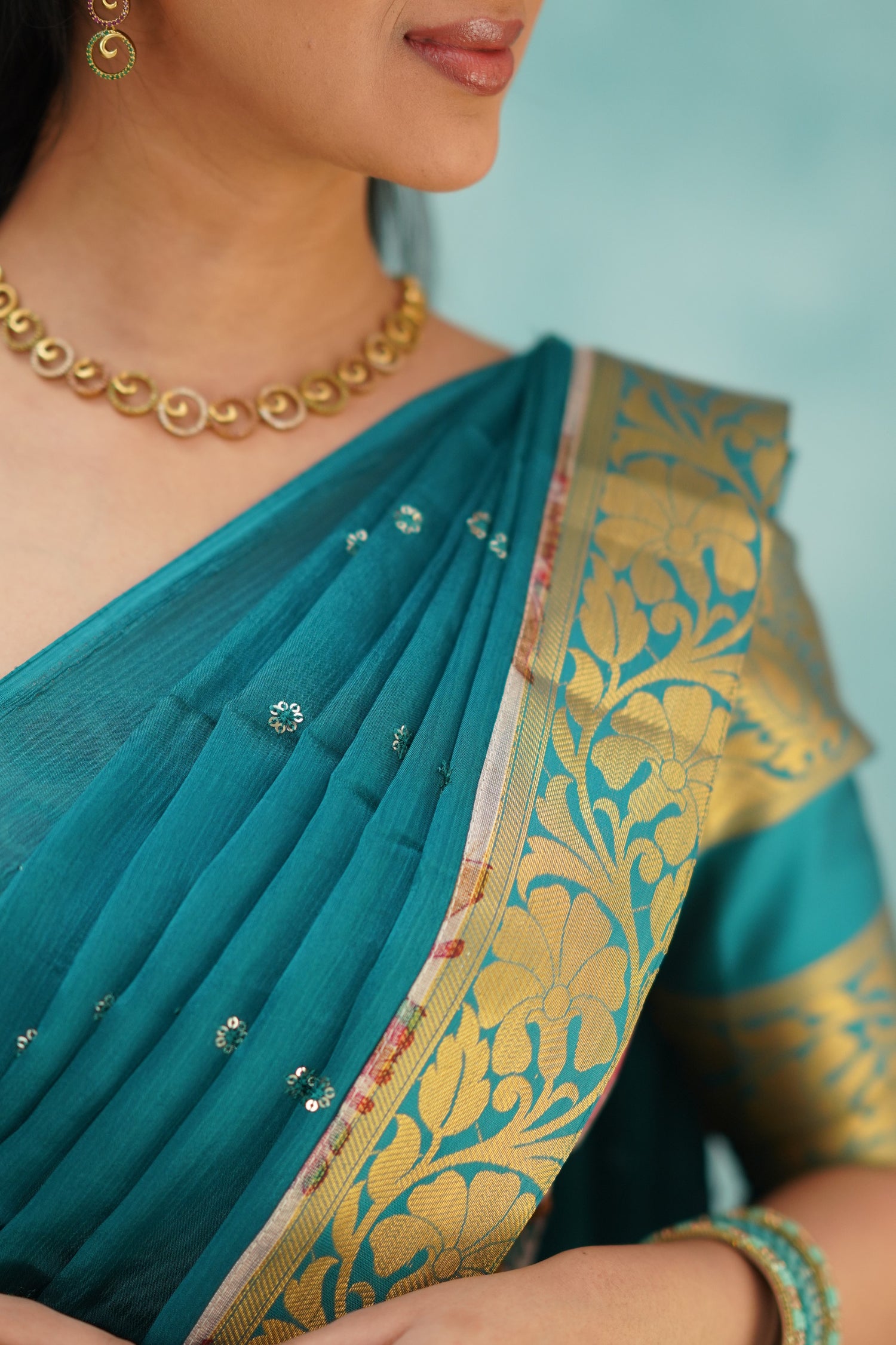 Izhaiyini Organza Halfsaree - Dark Teal