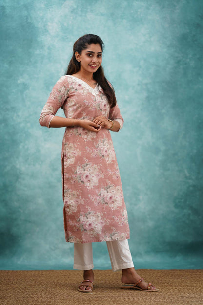 Peach Semi Linen Co-ord Set