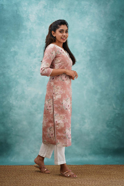 Peach Semi Linen Co-ord Set