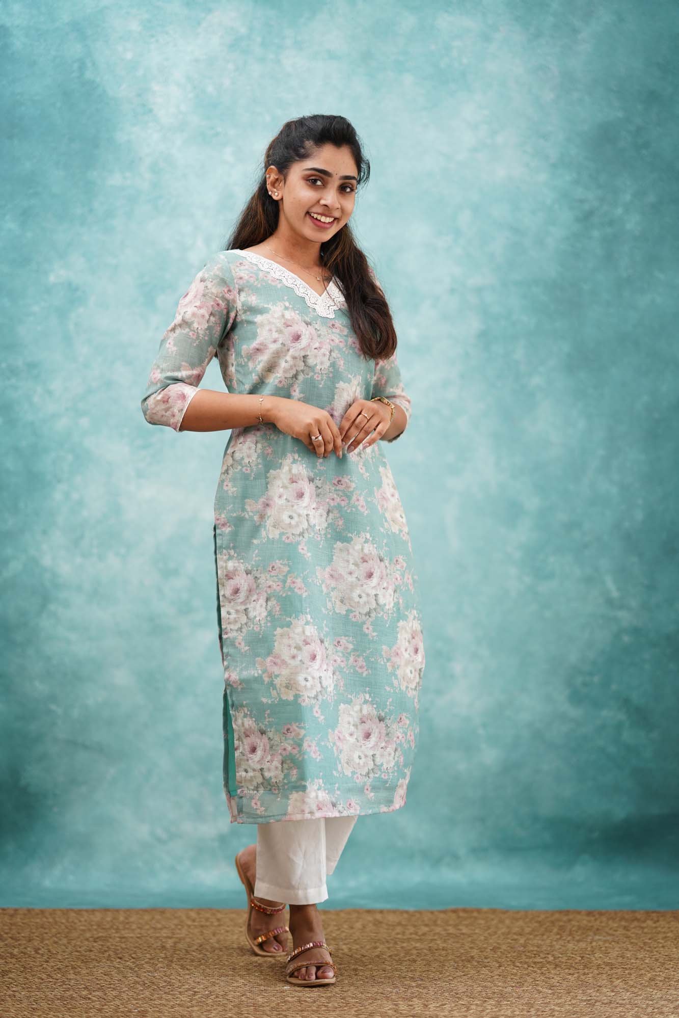 Light Teal Semi Linen Co-ord Set