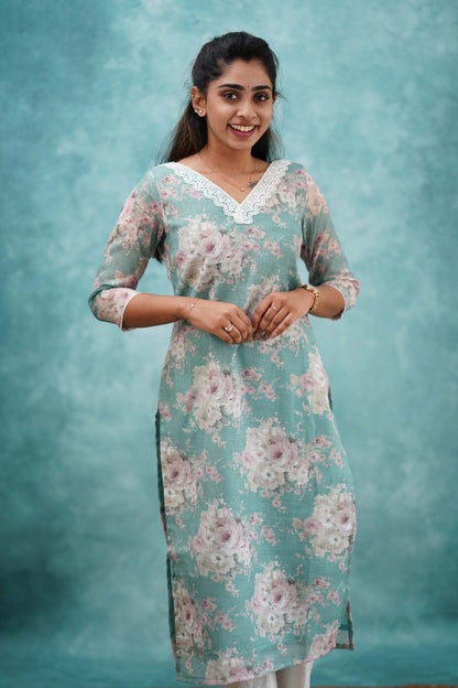 Light Teal Semi Linen Co-ord Set