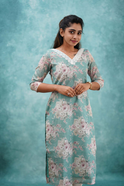 Light Teal Semi Linen Co-ord Set