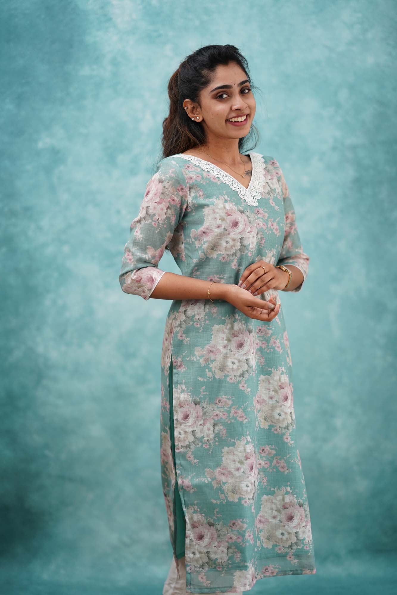 Light Teal Semi Linen Co-ord Set