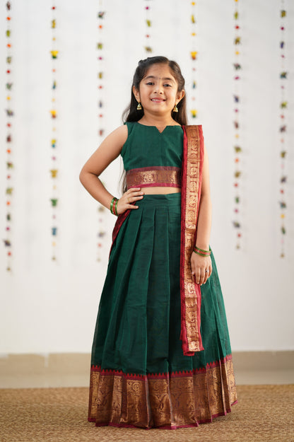 Kumaari Half Saree -Bottle Green