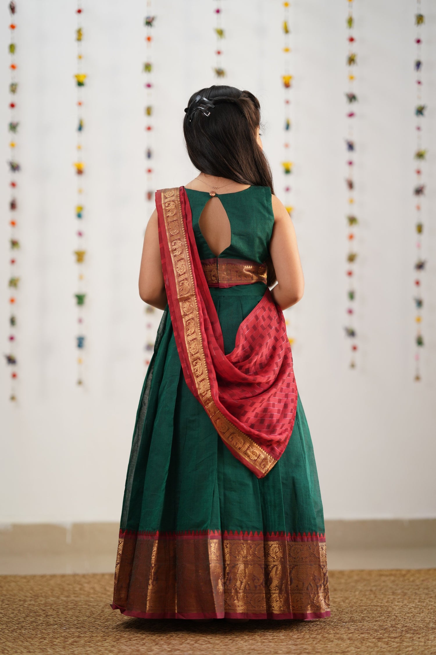 Kumaari Half Saree -Bottle Green