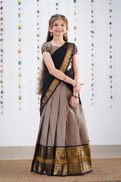 Kumaari Half Saree -Ash &amp; Black