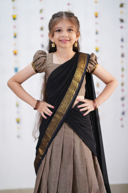 Kumaari Half Saree -Ash &amp; Black