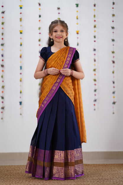 Kumaari Half Saree - Navy Blue &amp; Purple