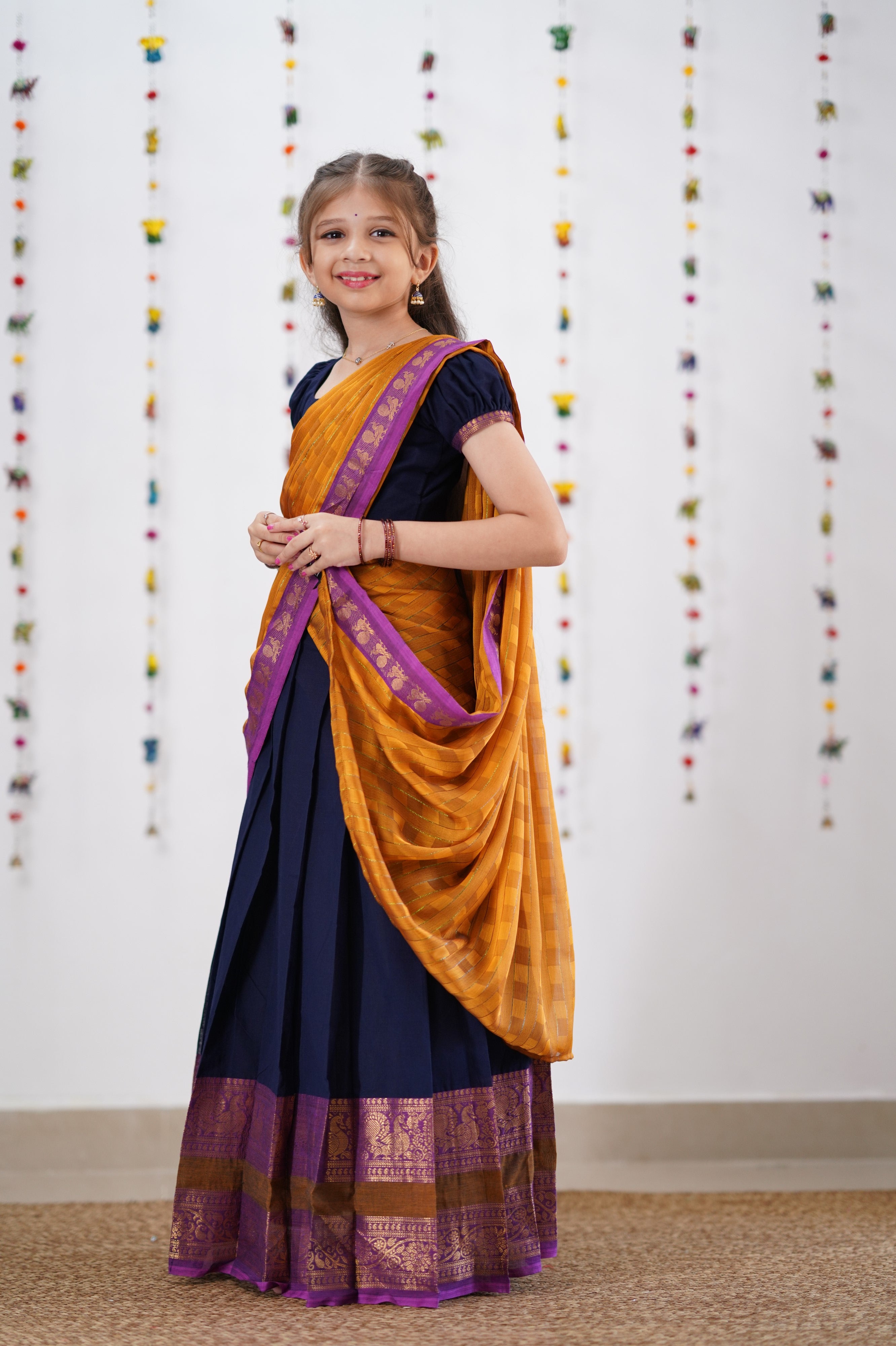 Kumaari Half Saree - Navy Blue &amp; Purple