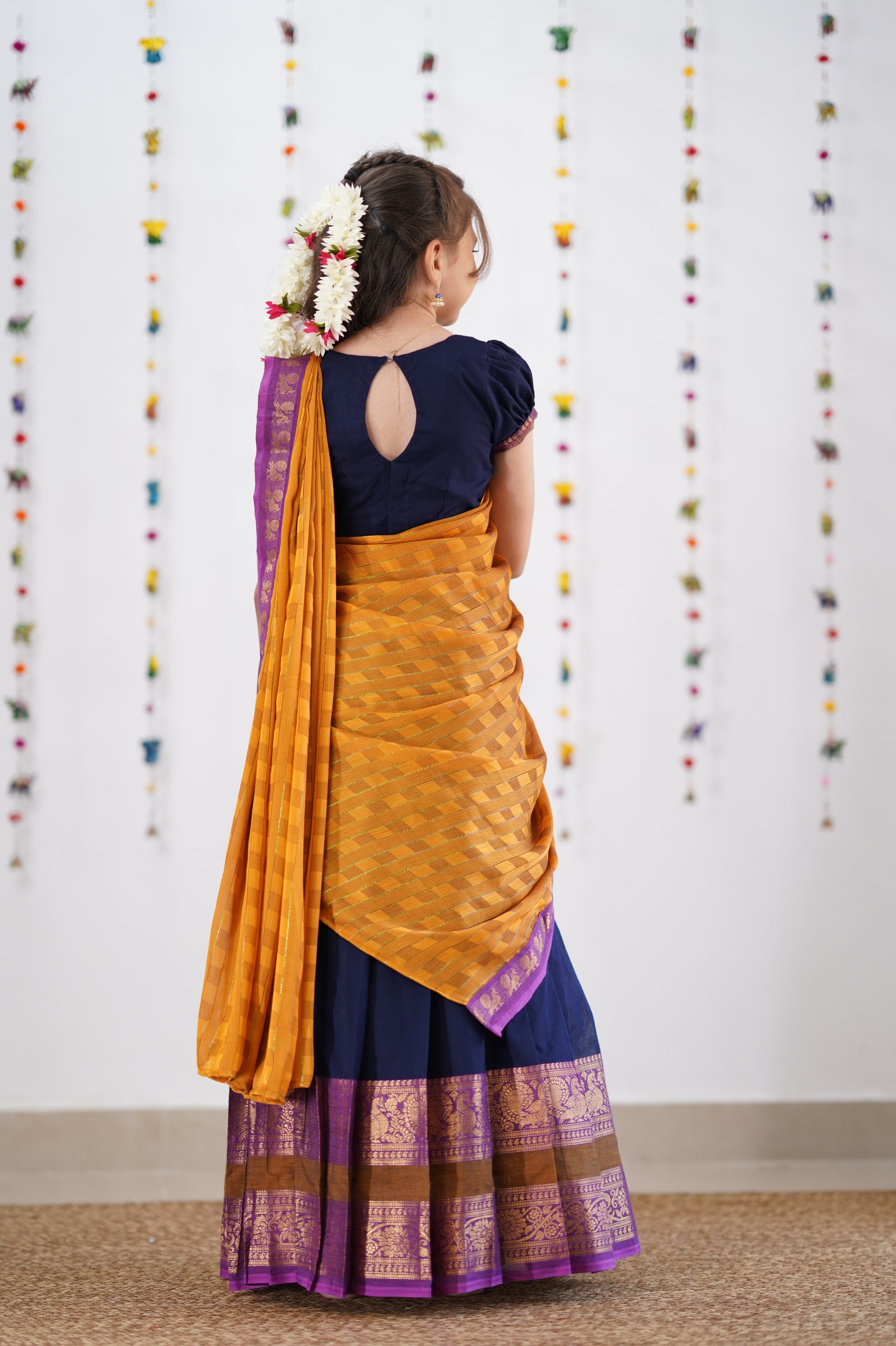 Kumaari Half Saree - Navy Blue &amp; Purple