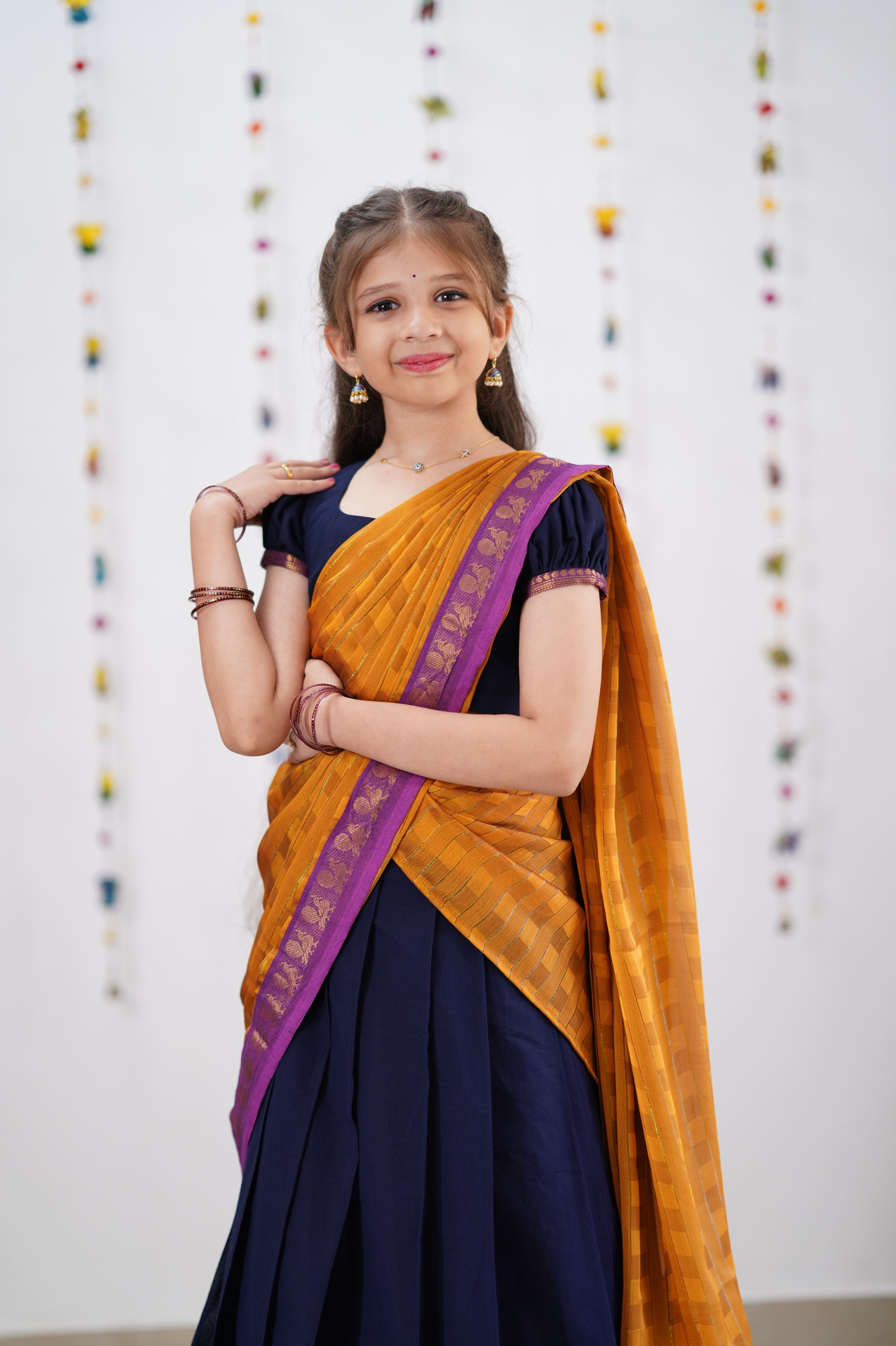 Kumaari Half Saree - Navy Blue &amp; Purple