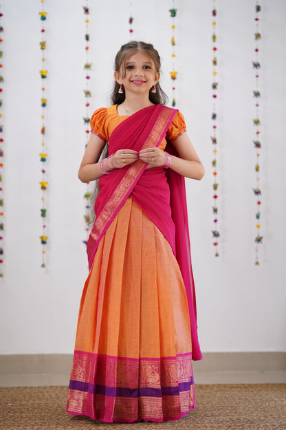 Kumaari Half Saree - Orange &amp; Pink