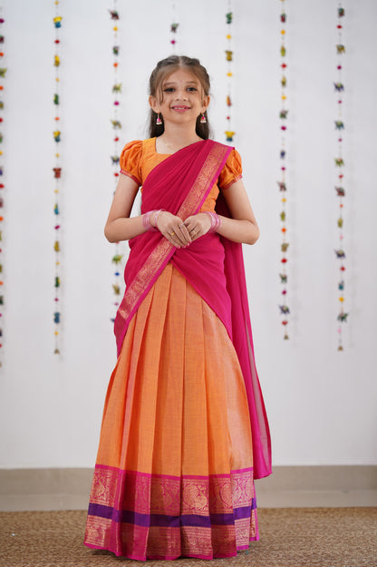 Kumaari Half Saree - Orange &amp; Pink