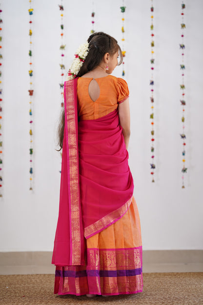 Kumaari Half Saree - Orange &amp; Pink