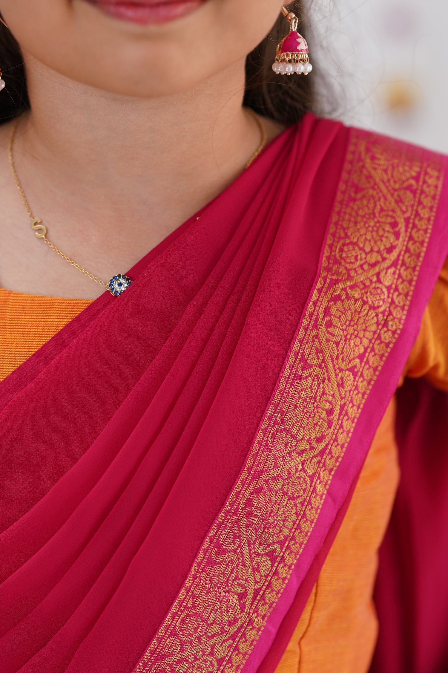 Kumaari Half Saree - Orange &amp; Pink