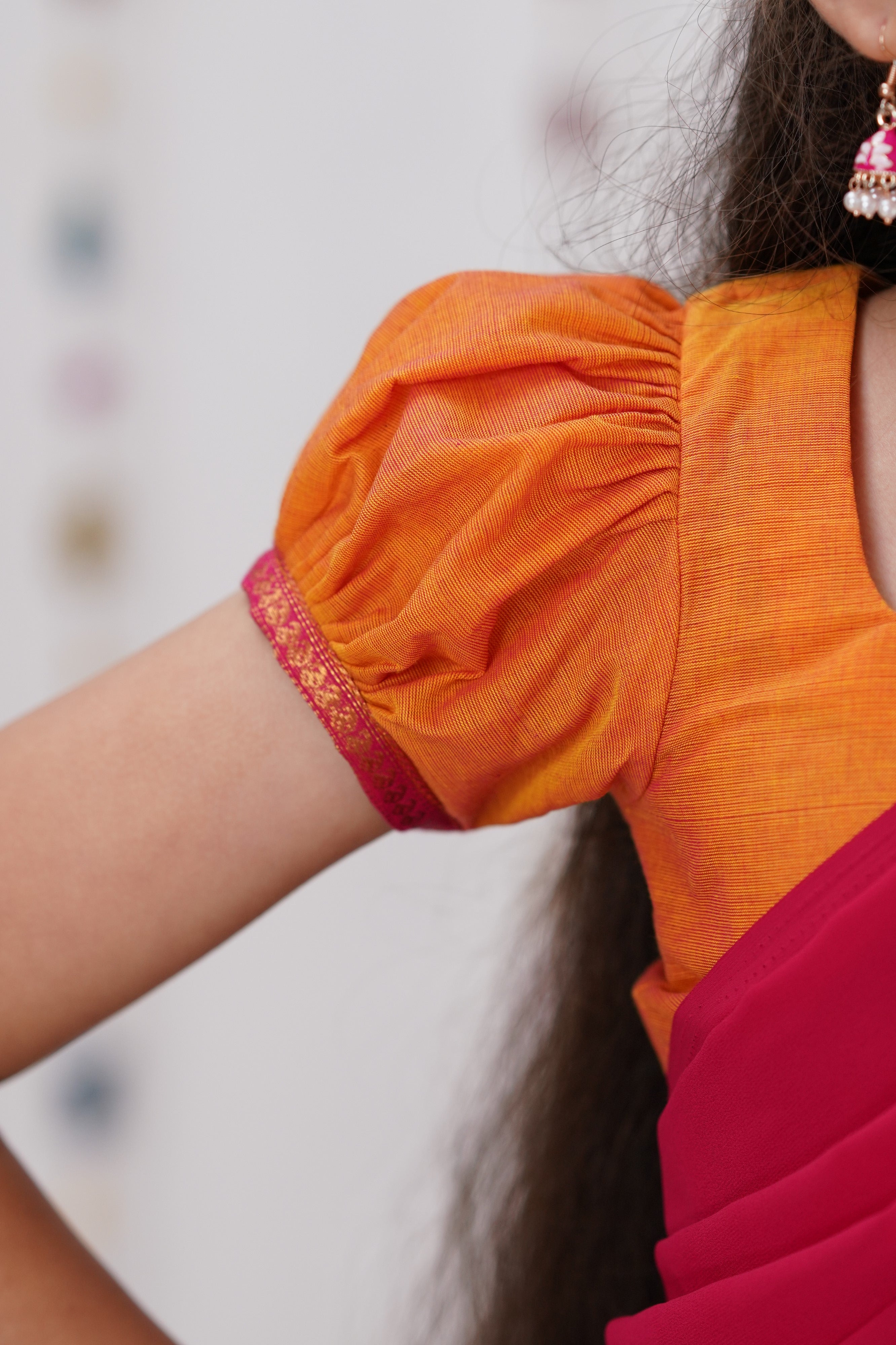 Kumaari Half Saree - Orange &amp; Pink