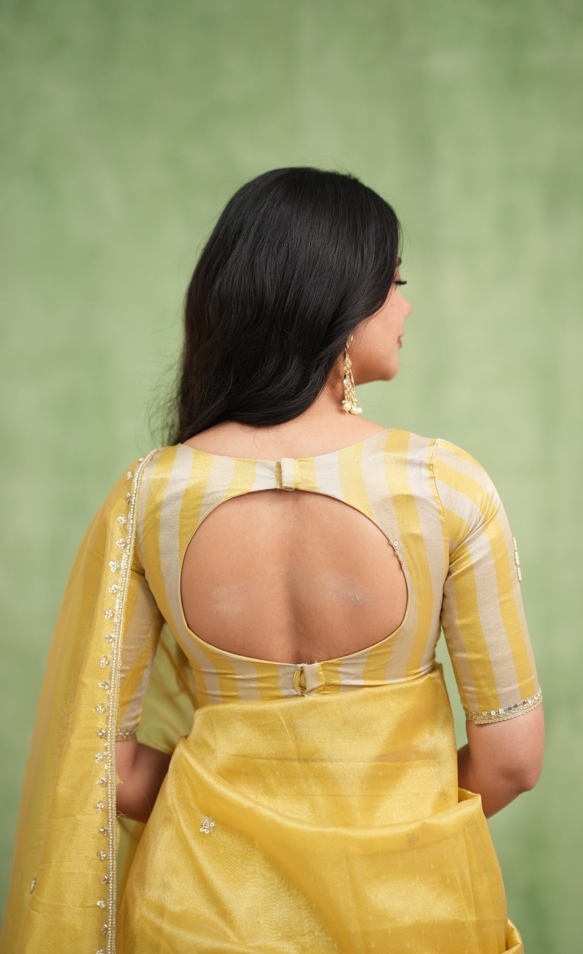 Pearl Soft Organza Tissue Halfsaree - Yellow