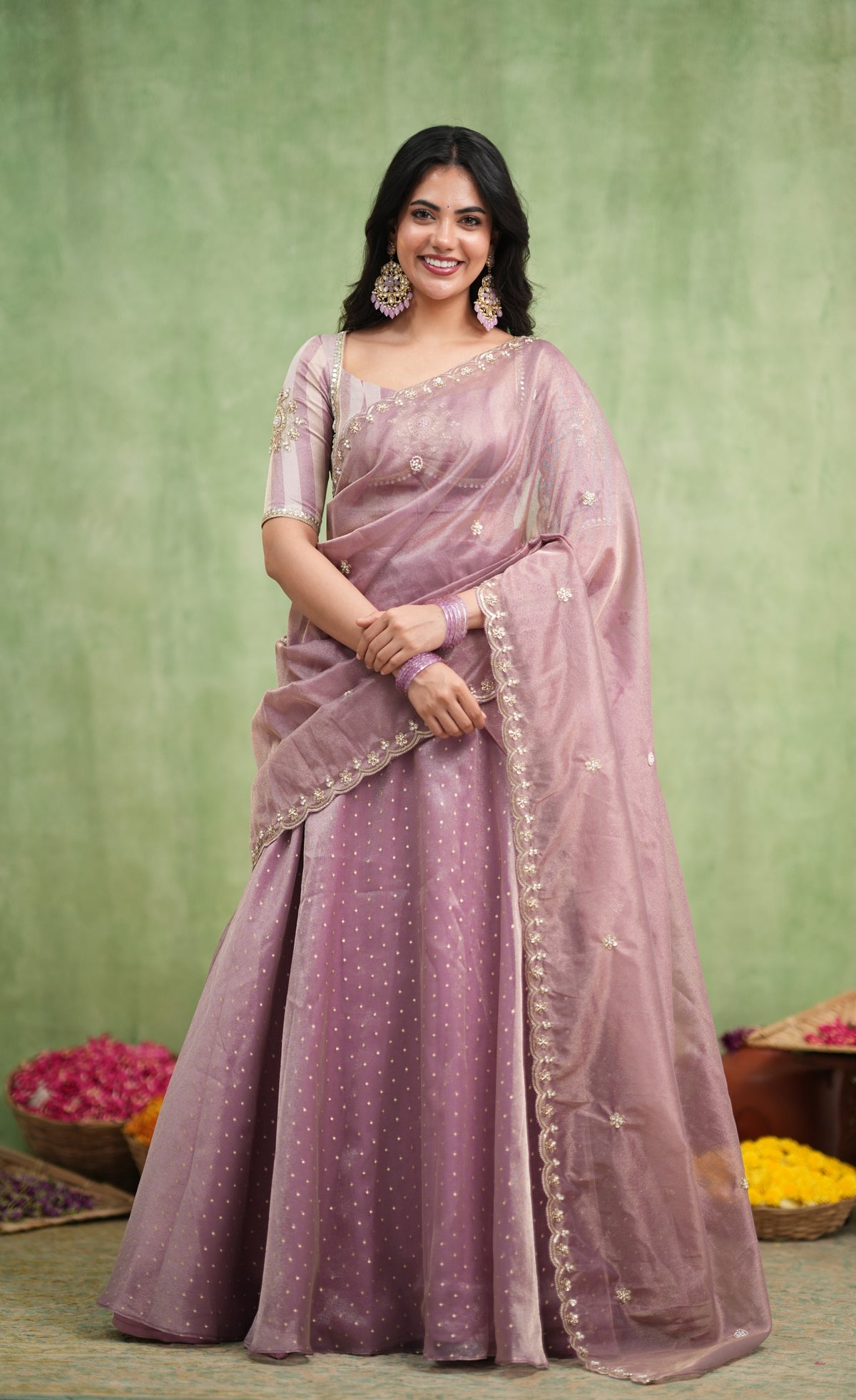 Pearl Soft Organza Tissue Halfsaree - Dusky Lavender