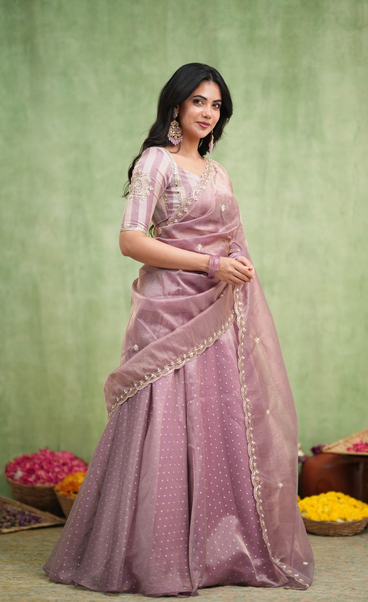 Pearl Soft Organza Tissue Halfsaree - Dusky Lavender