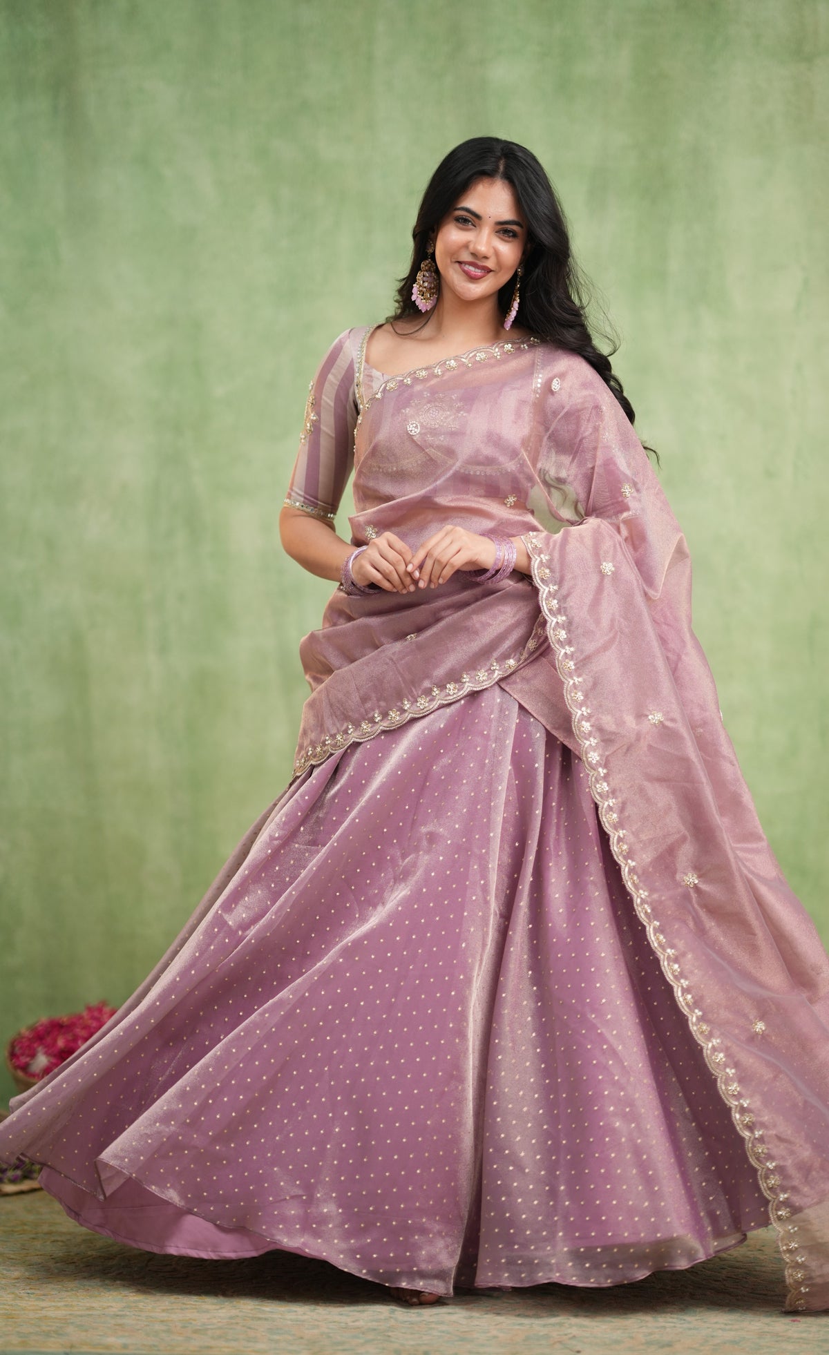 Pearl Soft Organza Tissue Halfsaree - Dusky Lavender