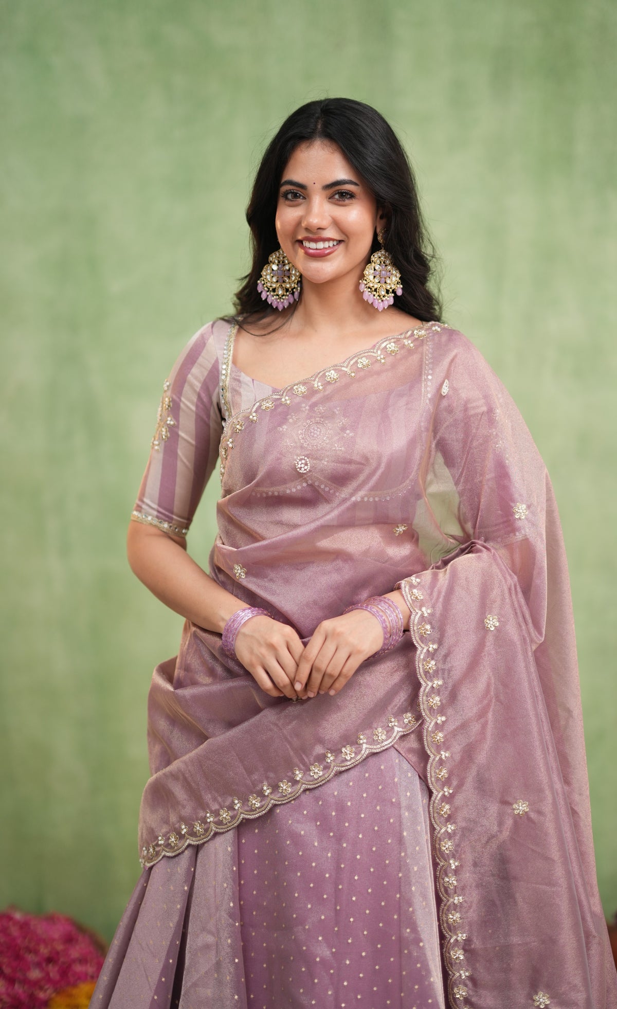 Pearl Soft Organza Tissue Halfsaree - Dusky Lavender