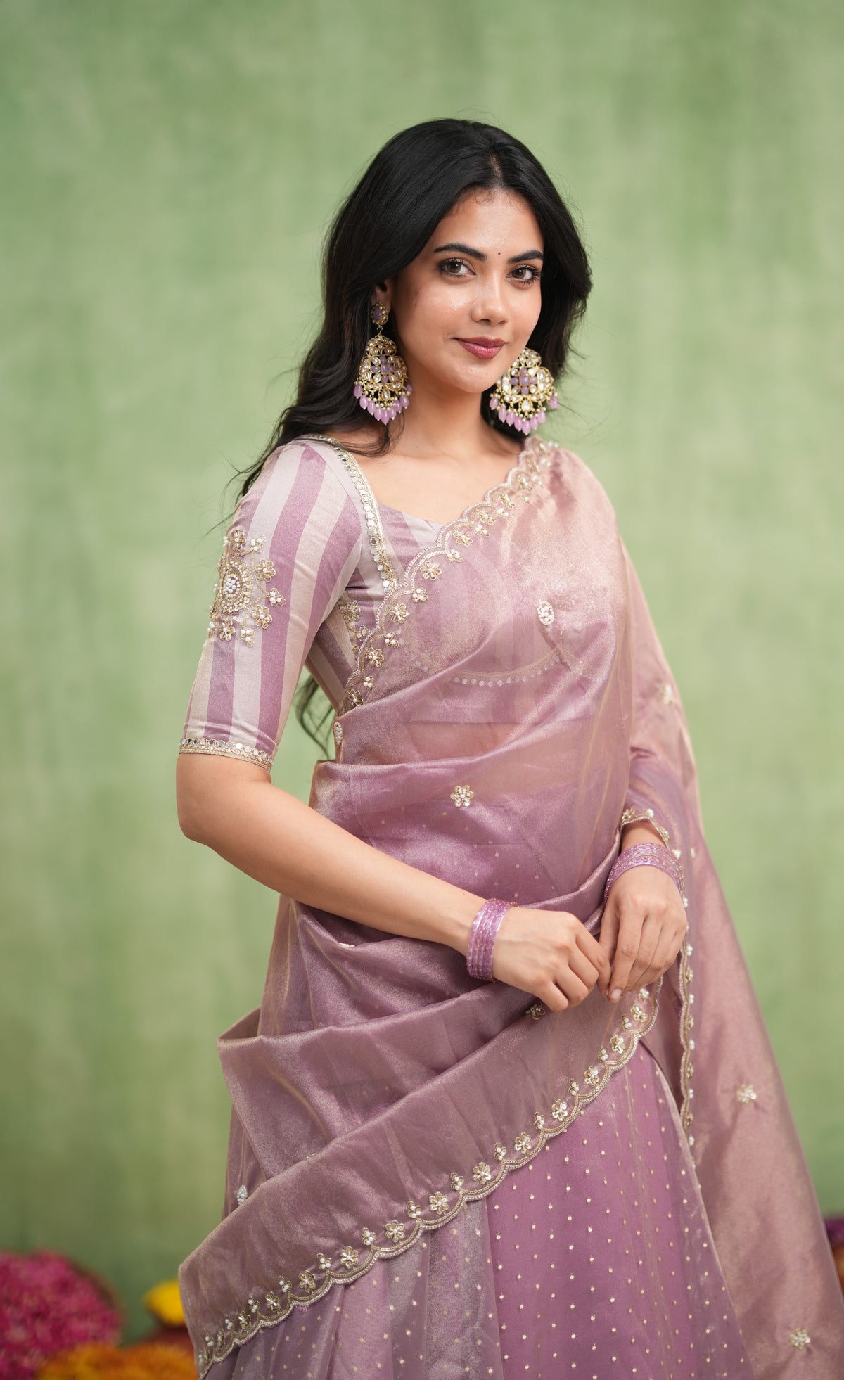 Pearl Soft Organza Tissue Halfsaree - Dusky Lavender