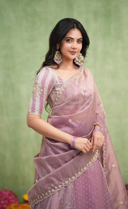 Pearl Soft Organza Tissue Halfsaree - Dusky Lavender