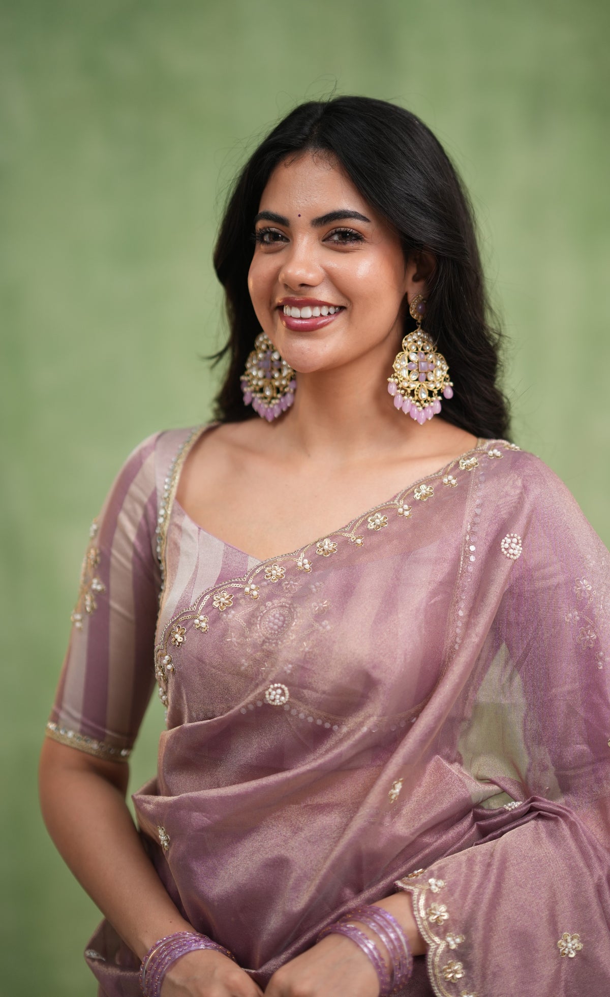 Pearl Soft Organza Tissue Halfsaree - Dusky Lavender