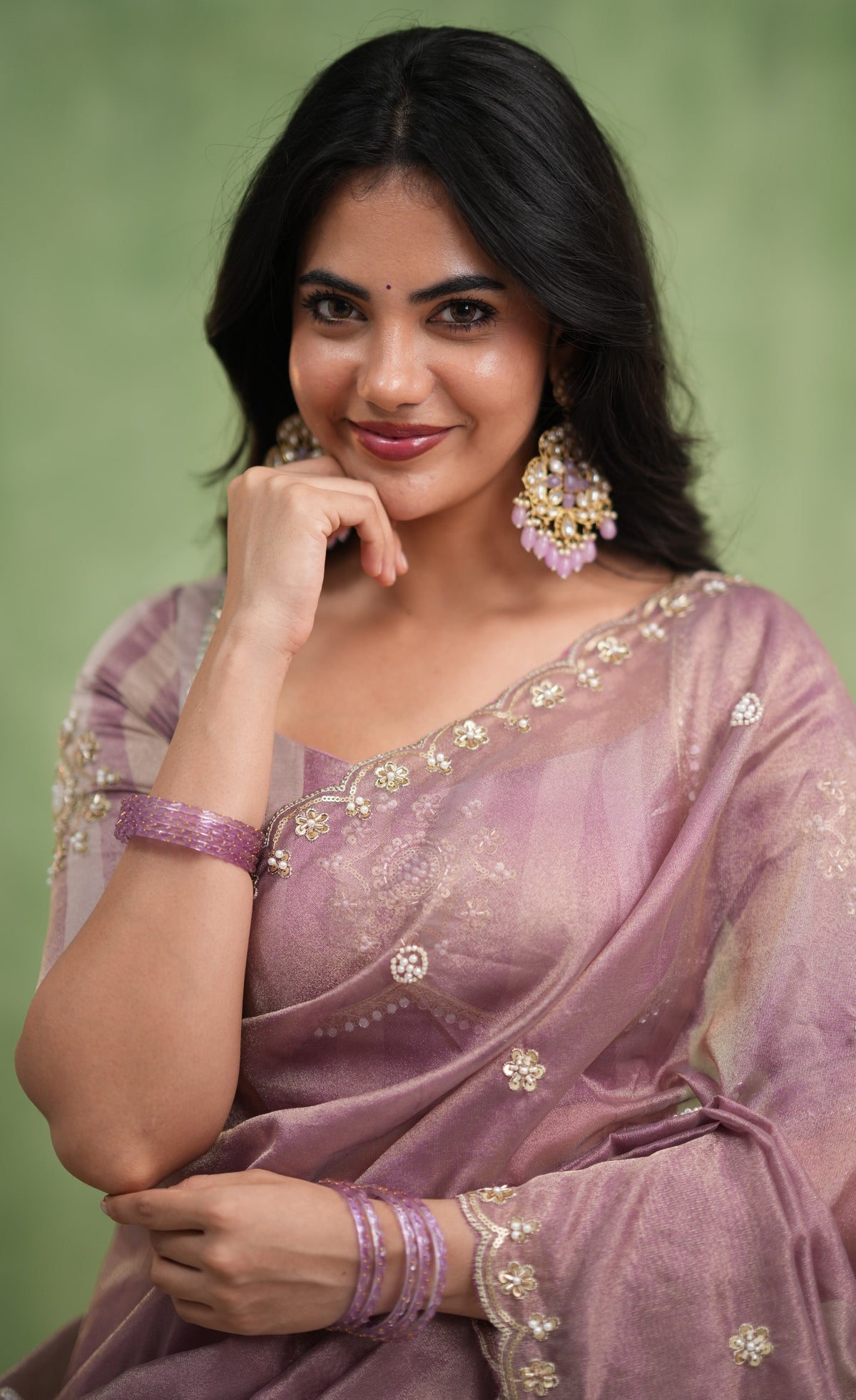 Pearl Soft Organza Tissue Halfsaree - Dusky Lavender