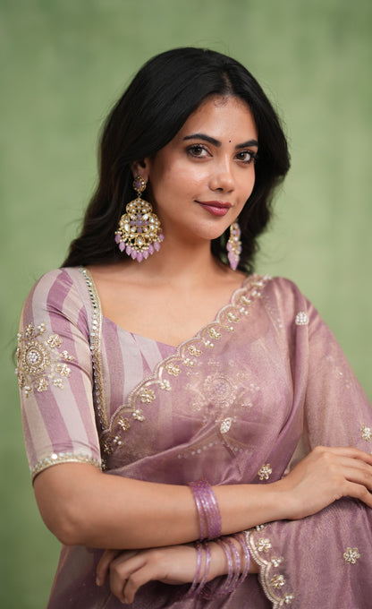 Pearl Soft Organza Tissue Halfsaree - Dusky Lavender