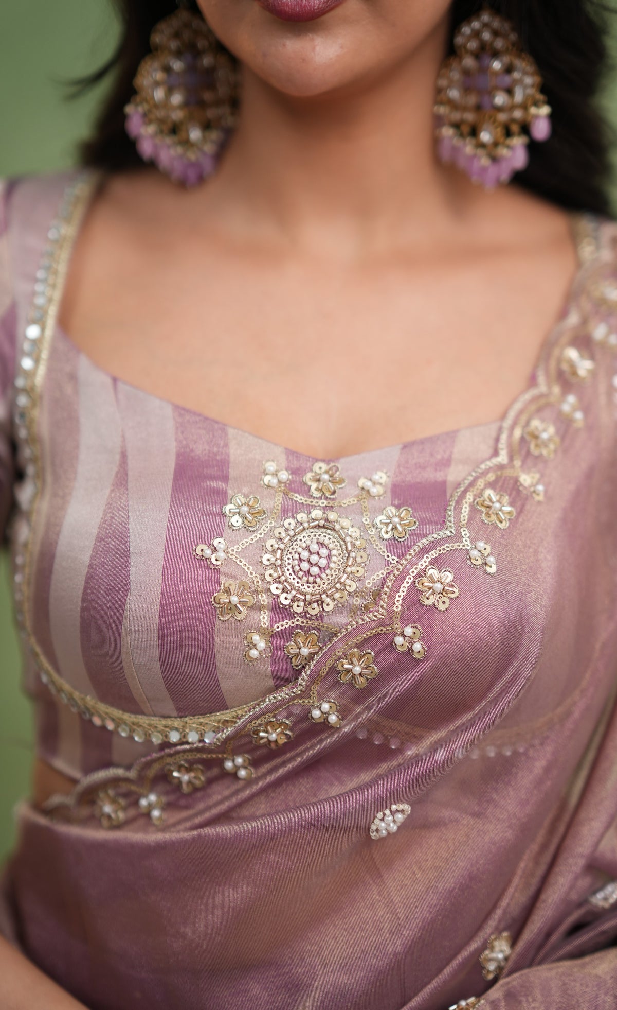Pearl Soft Organza Tissue Halfsaree - Dusky Lavender