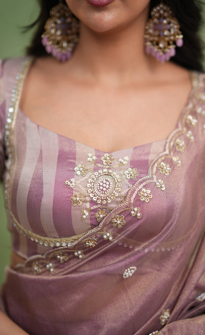 Pearl Soft Organza Tissue Halfsaree - Dusky Lavender
