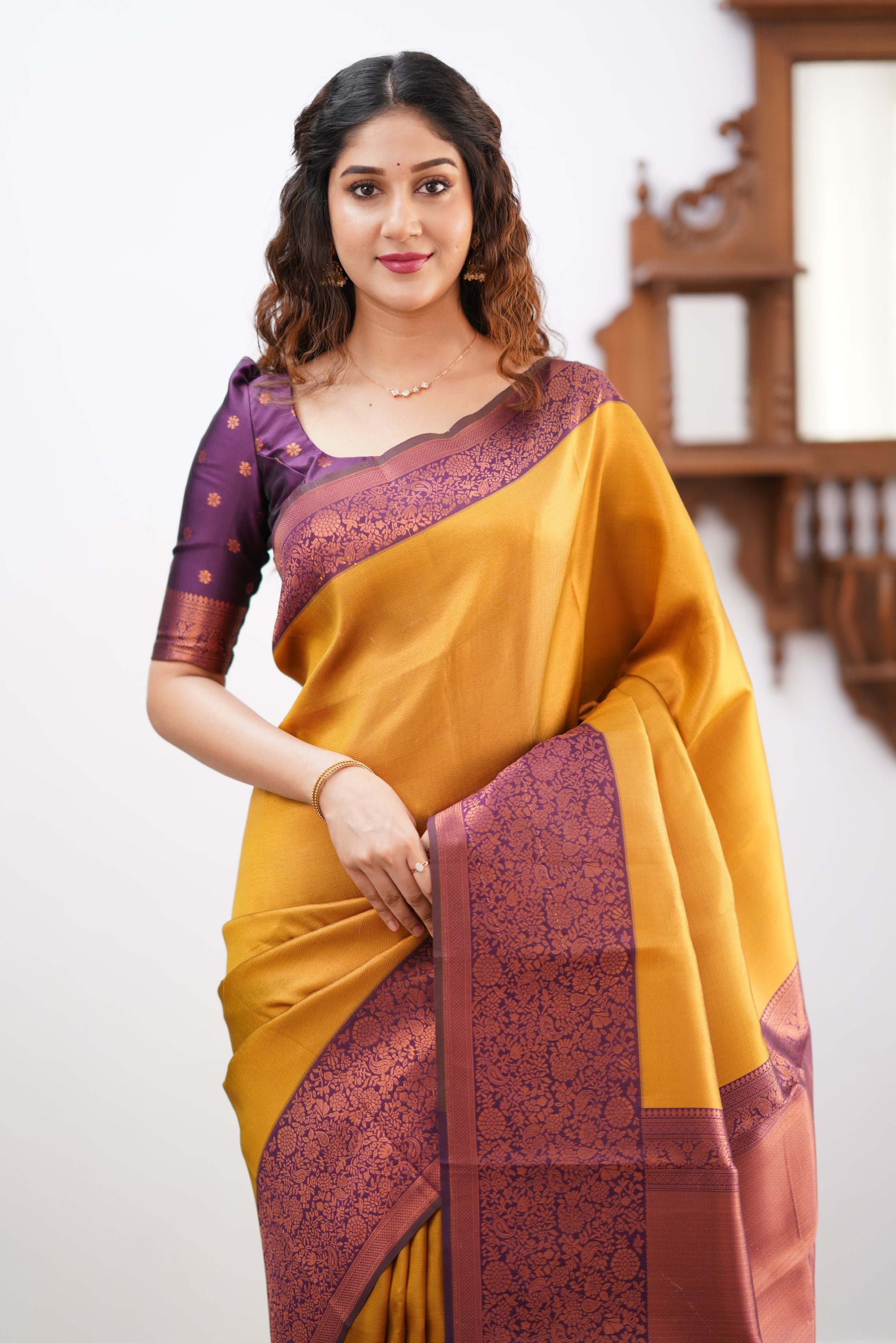 Sita Blended Silk Saree - Yellow and Magentaish Purple