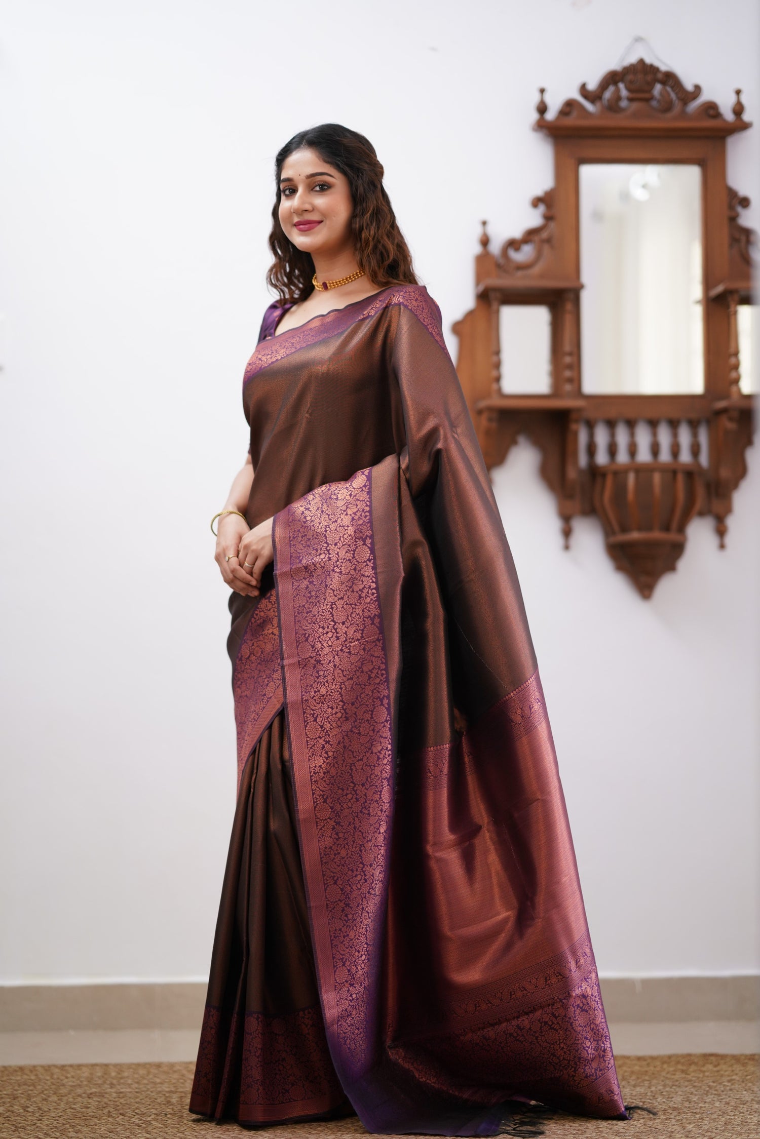 Sita Blended Silk Saree - Coffe Brown and Magentaish Purple