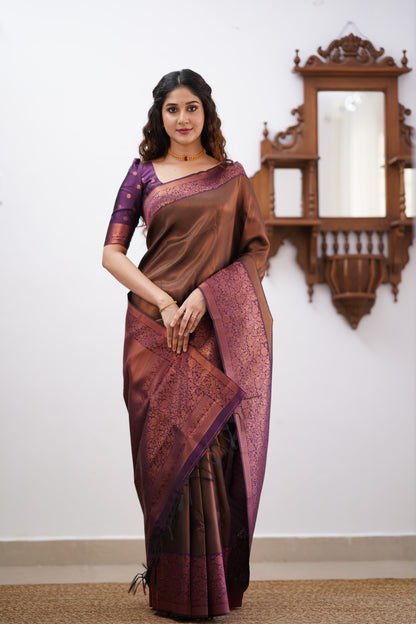 Sita Blended Silk Saree - Coffe Brown and Magentaish Purple