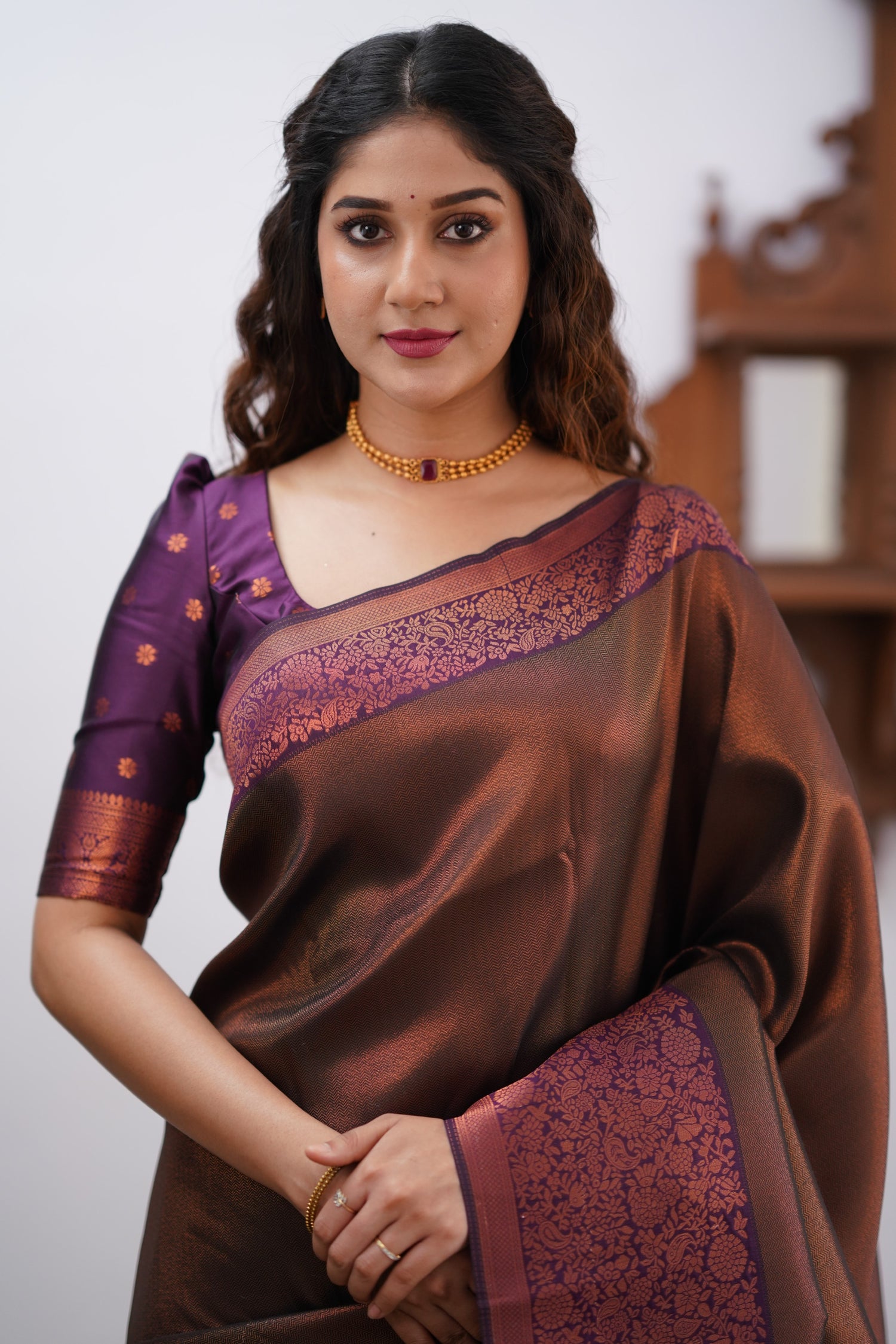 Sita Blended Silk Saree - Coffe Brown and Magentaish Purple