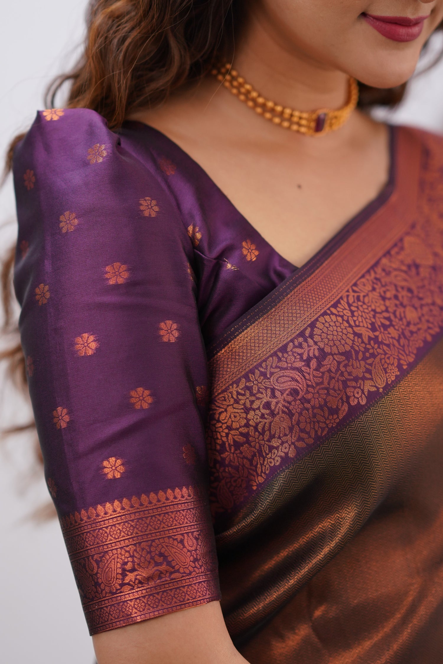 Sita Blended Silk Saree - Coffe Brown and Magentaish Purple