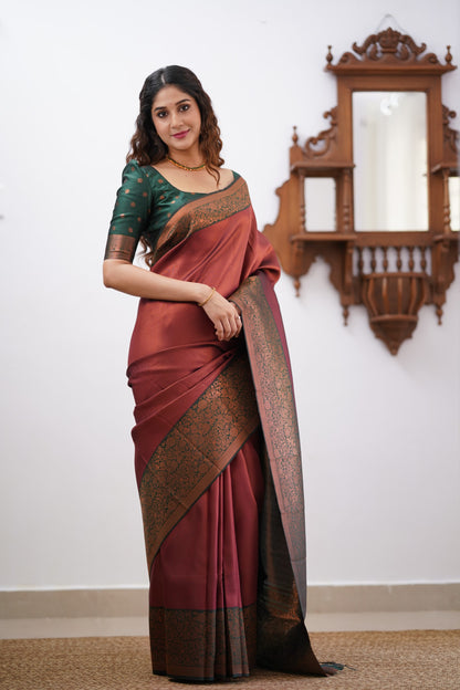 Sita Blended Silk Saree - Maroon and Bottle Green