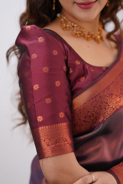 Sita Blended Silk Saree - Navy Blue and Maroon