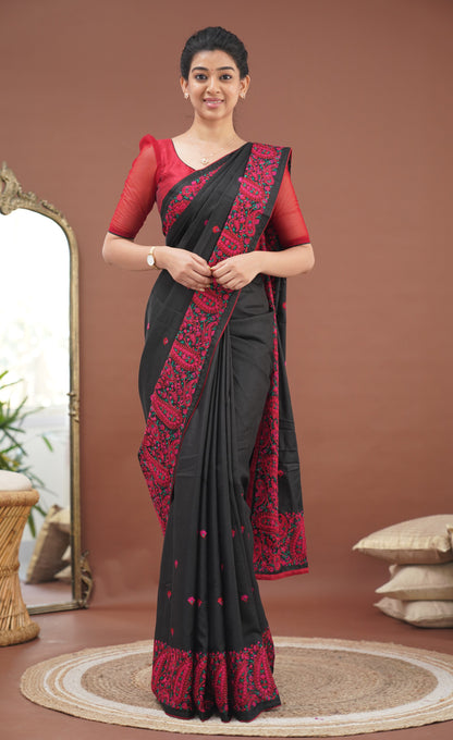 Nakshatra Semi Tissue Saree - Black and Red