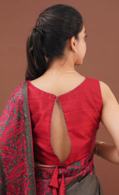 Nakshatra Semi Tissue Saree - Brown and Red