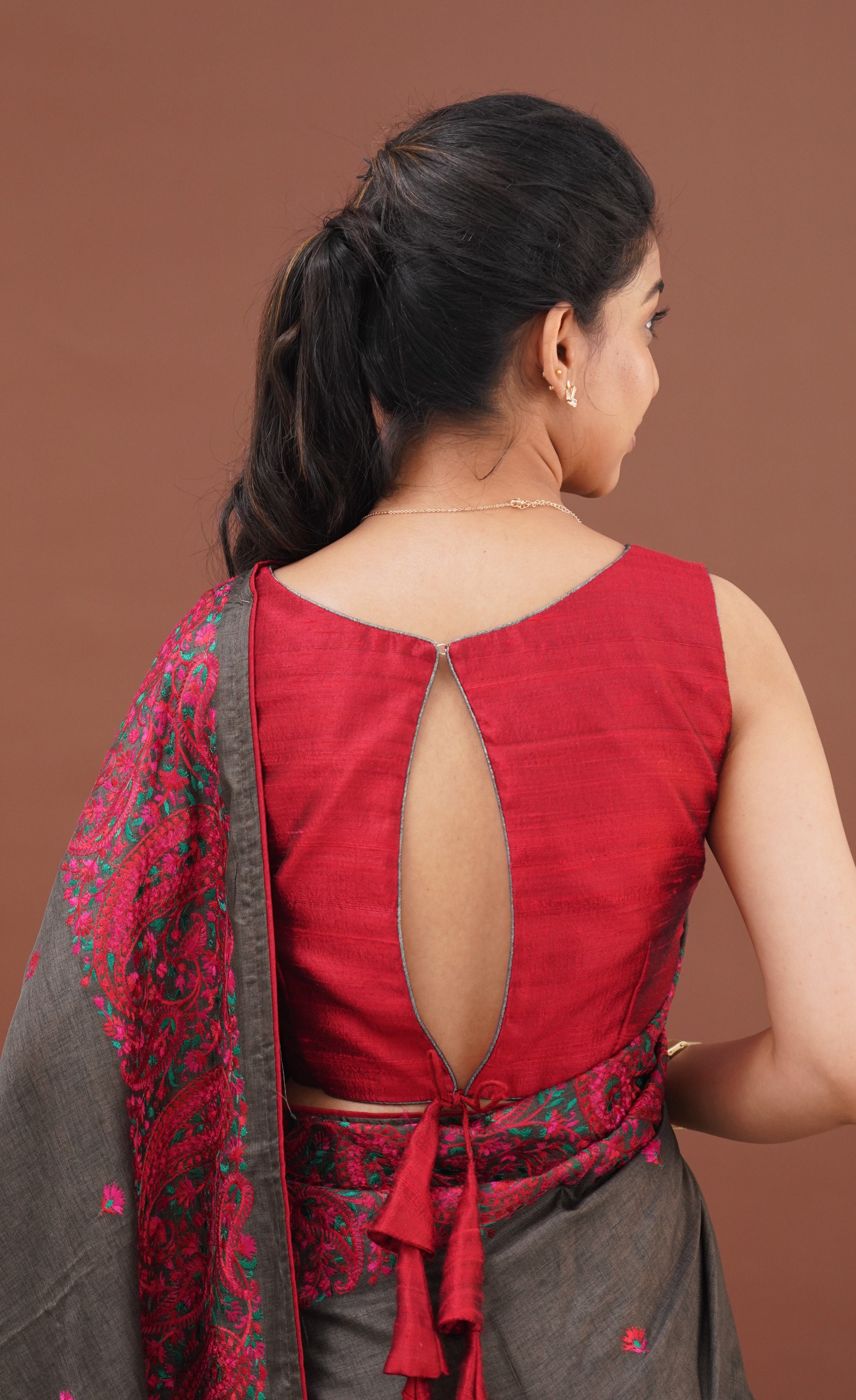 Nakshatra Semi Tissue Saree - Brown and Red