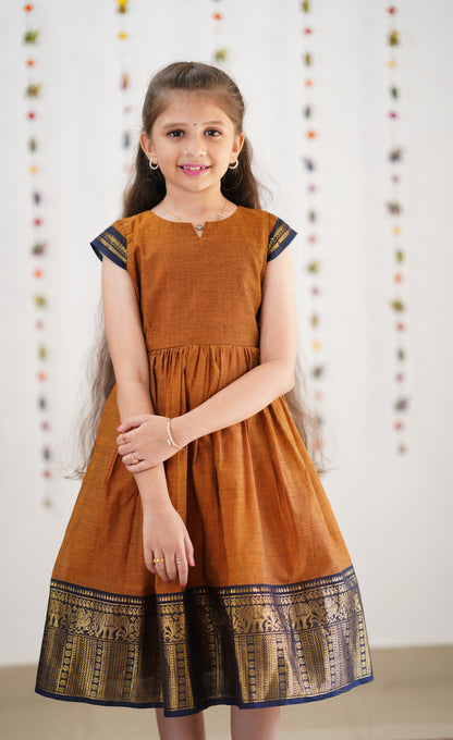 Raaga Cotton Frock - Brownish Mustard