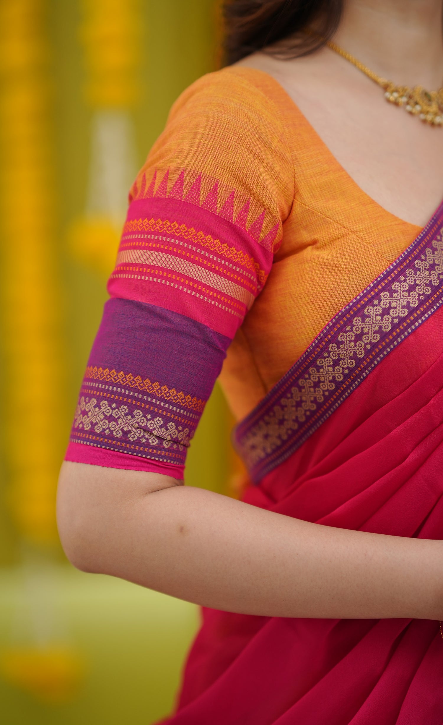 Padmaja Cotton Half Saree - Two-tone Orange and Pink
